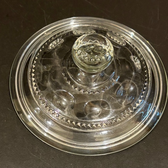 Vtg Indiana Glass "Kings Crown" Clear Glass Pedestal Candy/Nut Bowl w/Lid - Picture 3 of 4